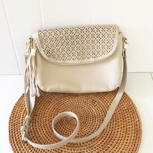 Madison West Tan Crossbody Bag Purse Shoulder Bag Gold Hardware